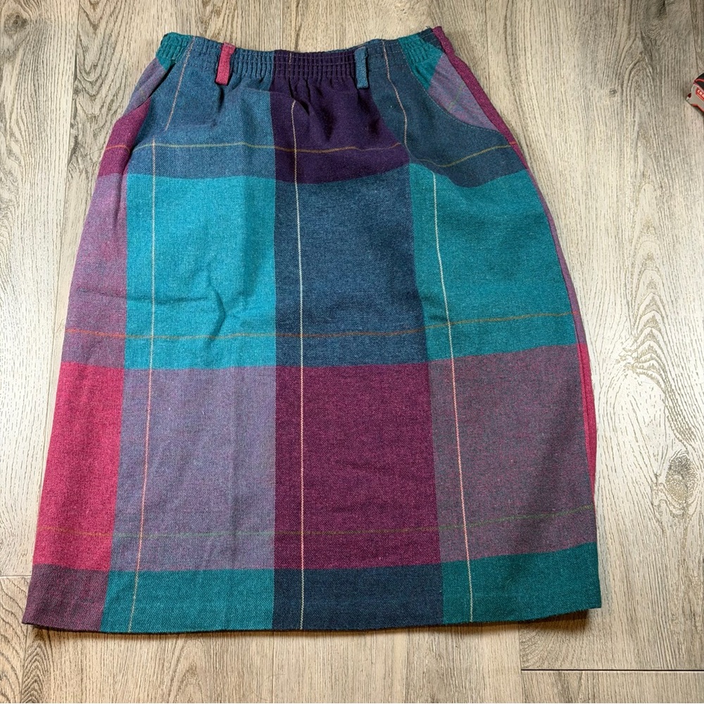 Plaid Skirt 9/10 Multicolor Straight Pencil Midi Elastic Waist